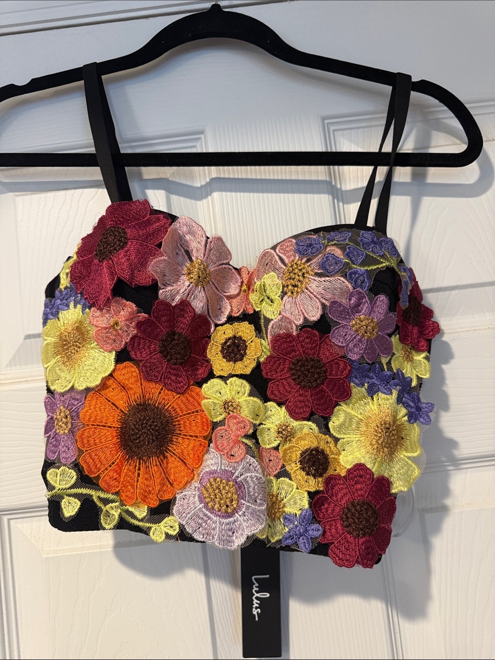 Lulu's Black Cropped Floral Appliqué Bustier